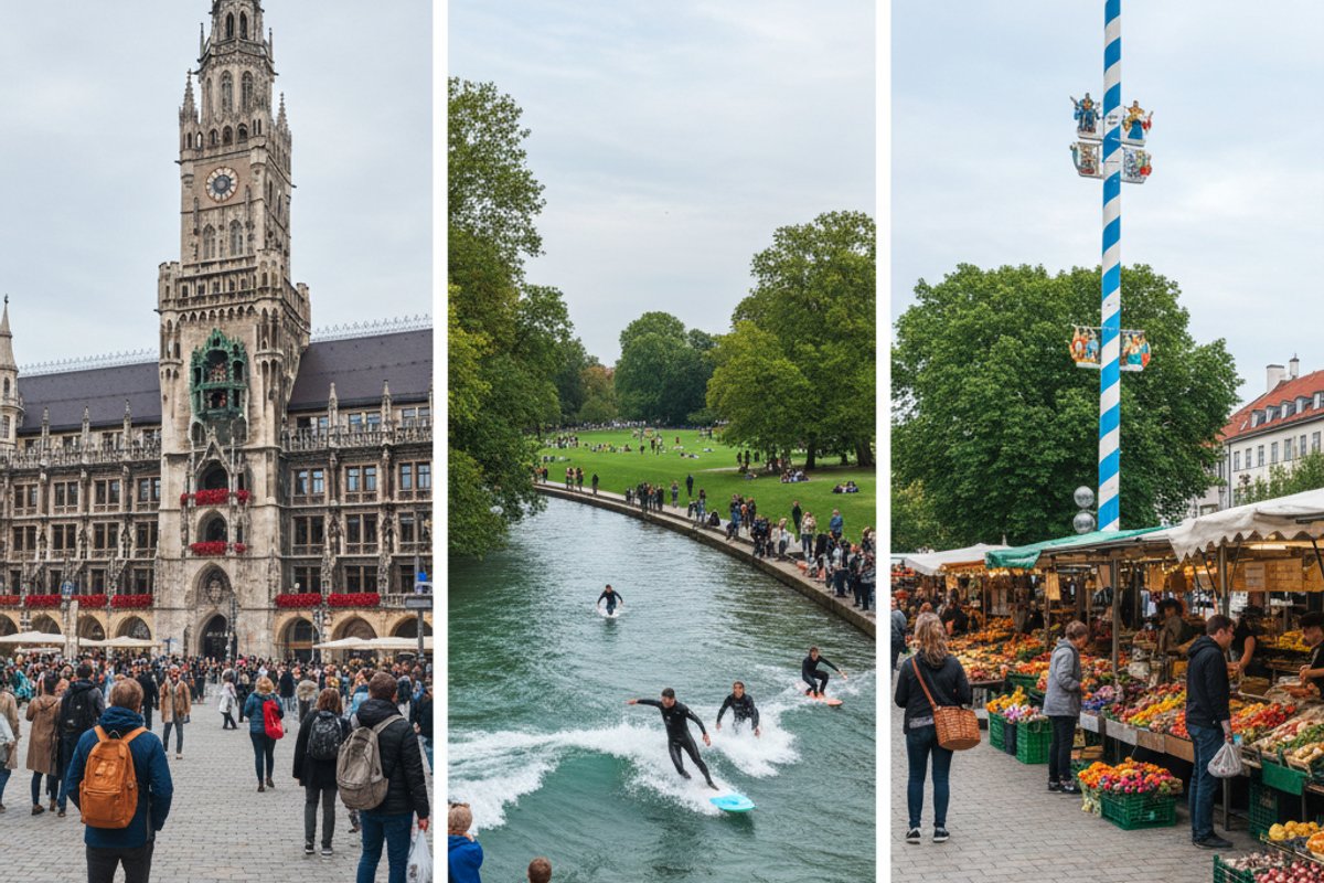 Englischer Garten surfers on the Eisbach wave